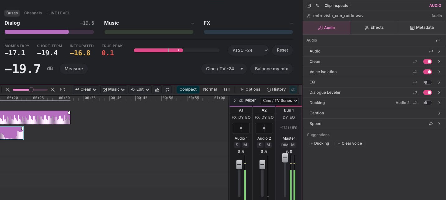 Medidores, mezclador e inspector de SynAudio